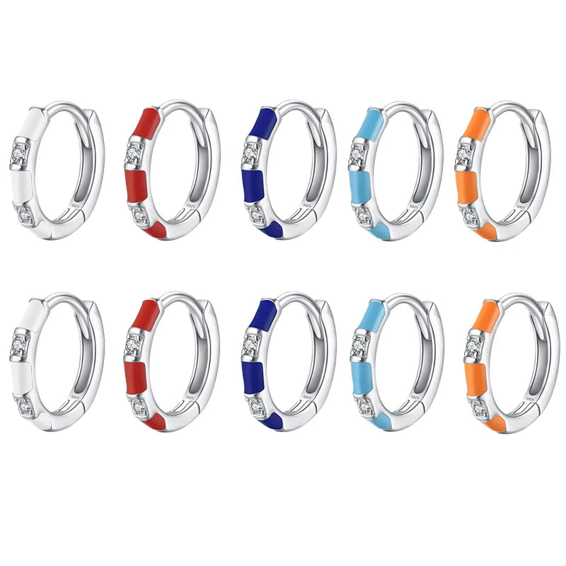 New Arrival Summer Jewelry Earrings 925 Sterling Silver Cubic Zirconia Colorful Enamel Hoop Earrings