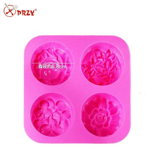 4 Cavity Four Types Flower Shape Silicone Soap Molds