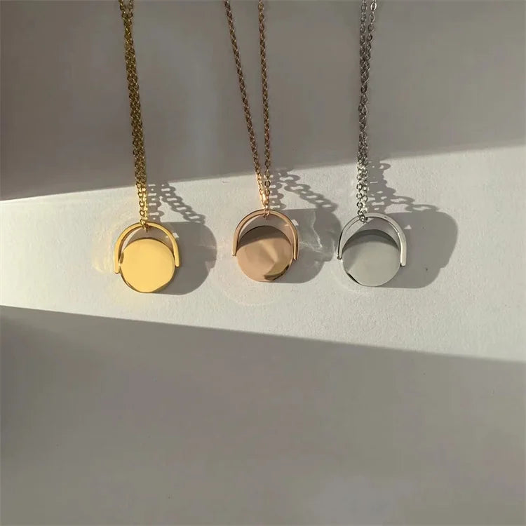 Custom Rotating Pendant Necklace Personalized Jewelry Stainless Steel Engravd Letter Blank Charms Necklaces