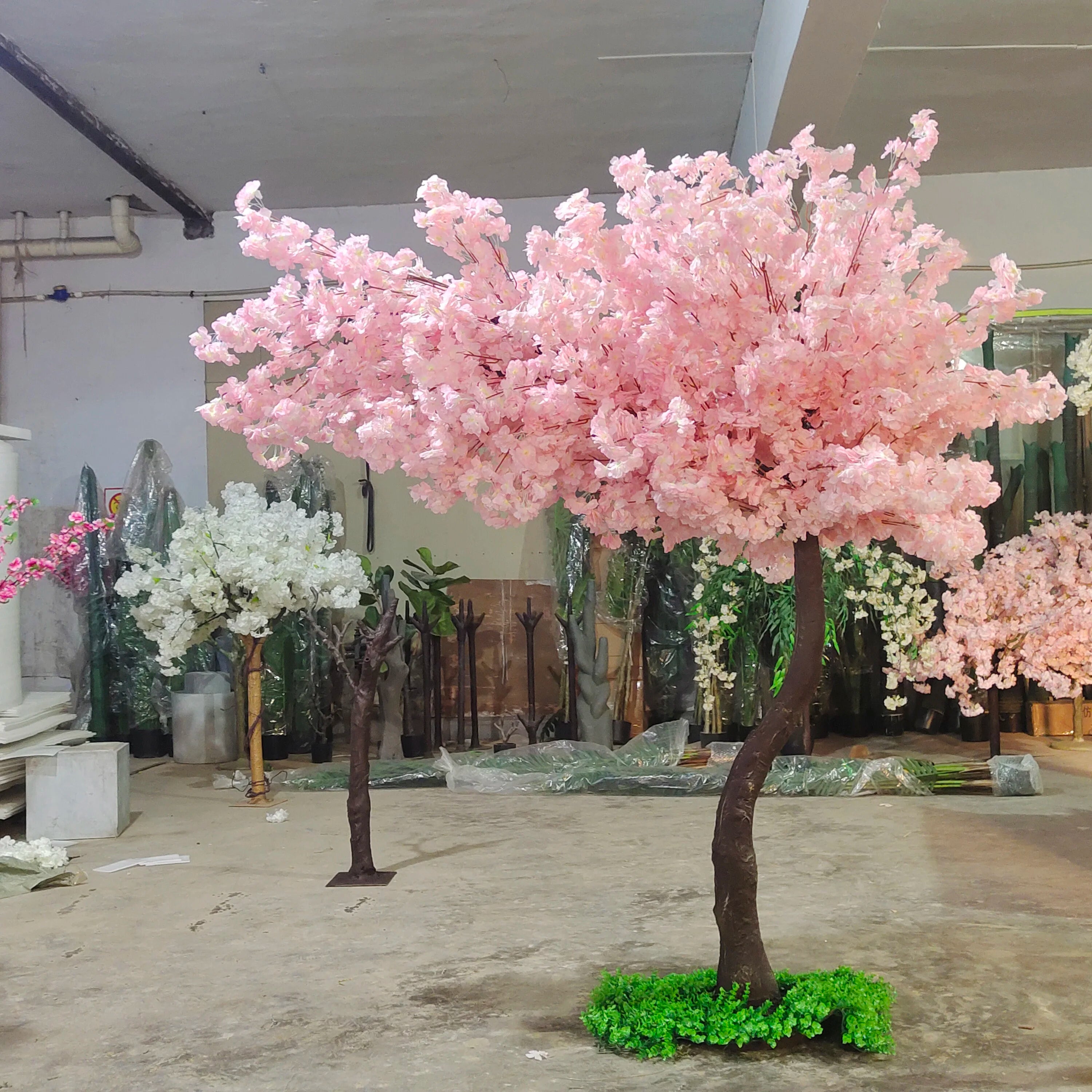 Large Plastic Artificial Cherry Blossom Plant Flowers Sakura Tree for Wedding Garden Decoration