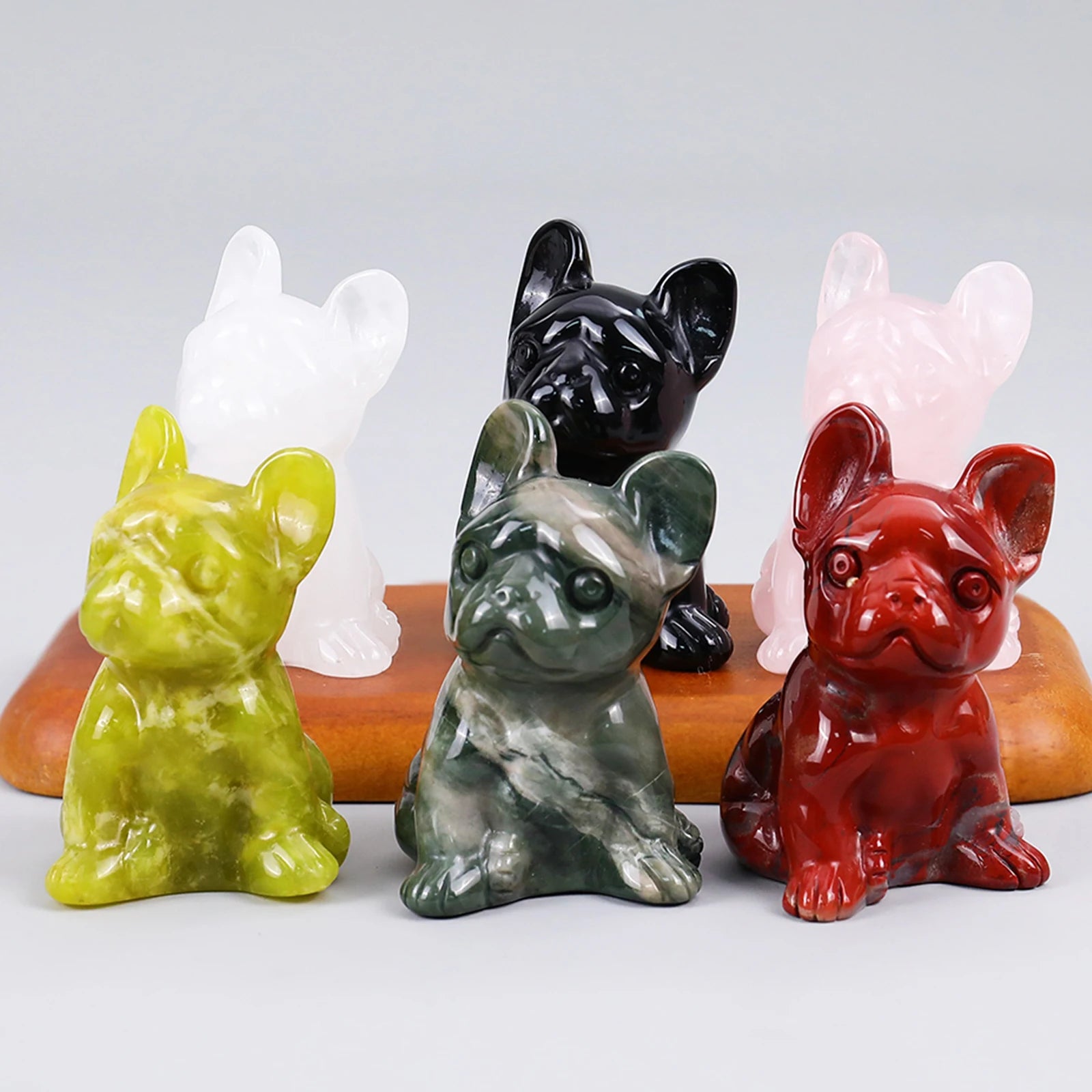 High Quality Hand Carved 3inch Gemstone Serpentine French Bulldog Crystal Puppy Sculpture Animal Figurine Customizable Fashion
