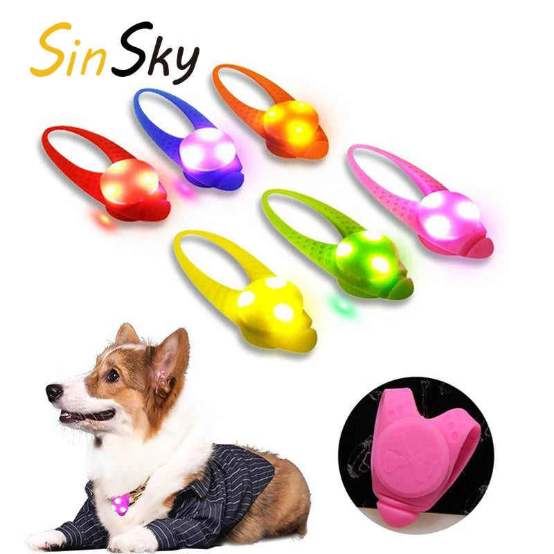 SinSky Pet Dog Cat Collar Lights LED Tag Flashing Night Walking Safety Lights Waterproof Clip-on Silicon Collar Lights
