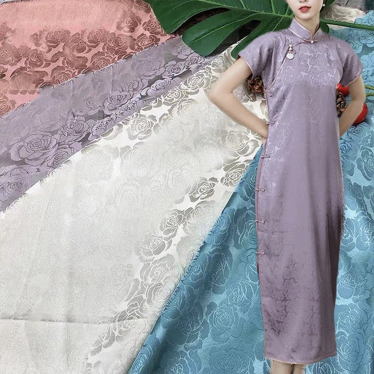 Factory Wholesale Curtain Fabric Tablecloth Fabric Luxury Rose Jacquard Satin Home Textile Fabric