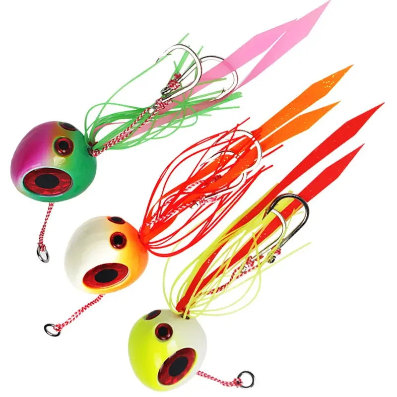 Guosong 100g RTS Squid Skirt Metal Baits 3Color Yellow Red Orange Jigs Rubber Luminous Hard Body Jigging Lures