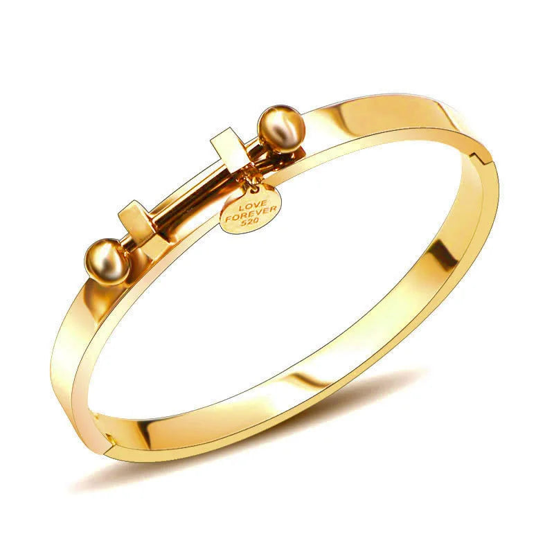 Bileklik Stainless Steel Wide Disc Luxury Bracelet Pulseras De Fantasia Cute Rose Gold Plated Engraved Letters Bangle Bracelets