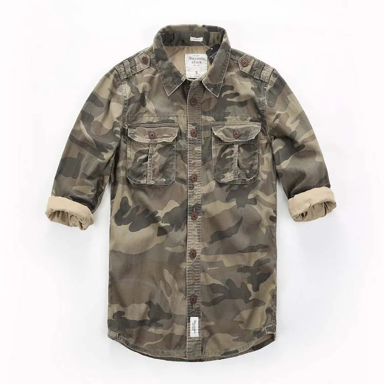Quality Outdoor Men's Camouflage Casual Cargo Full Sleeve Quick Drying Mesh Breathable 100% Cotton Shirt Training