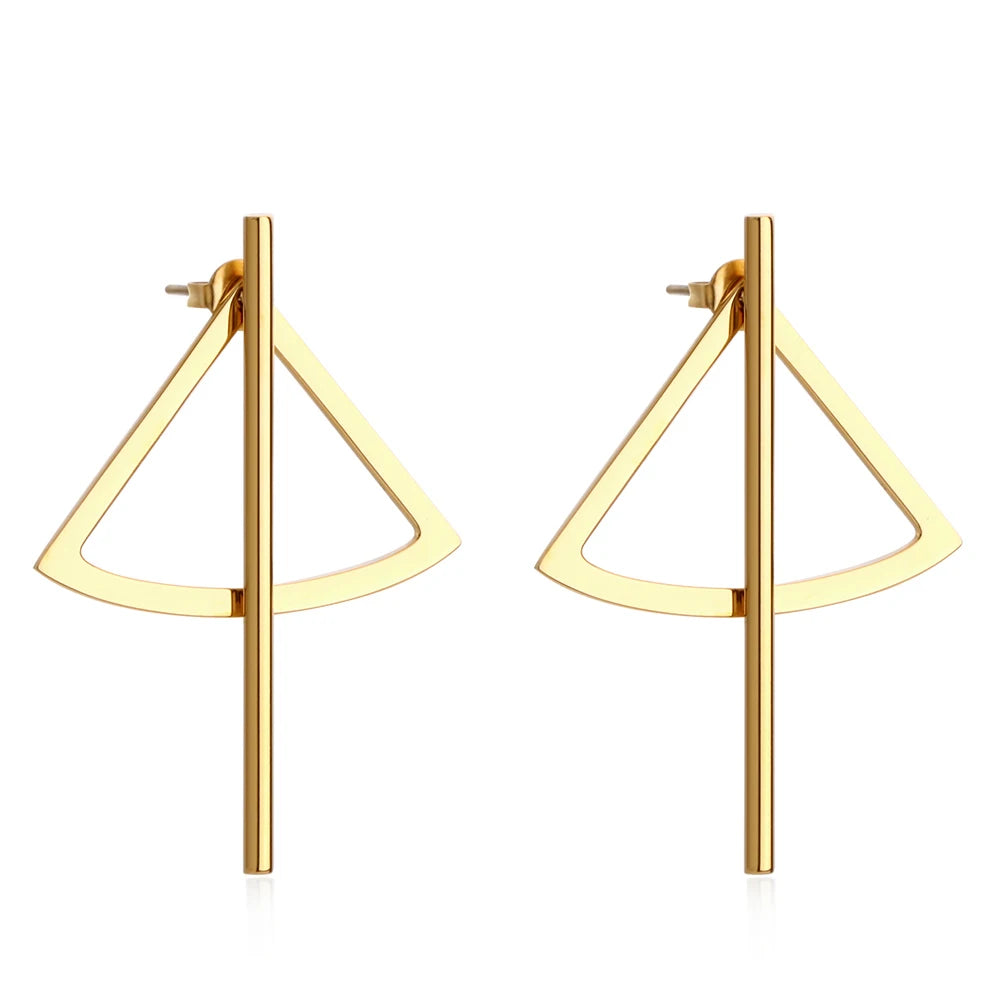 Gold Color Stainless Steel Simple Stud Earrings Long Triangle Fashion Jewelry Women Girls Wholesale Fashion Stud Earrings