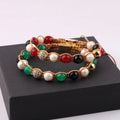 New Fashion Design Natural Stone Ruby Emerald Jade CZ Ball Braided Macrame Bracelet Women JBS12623