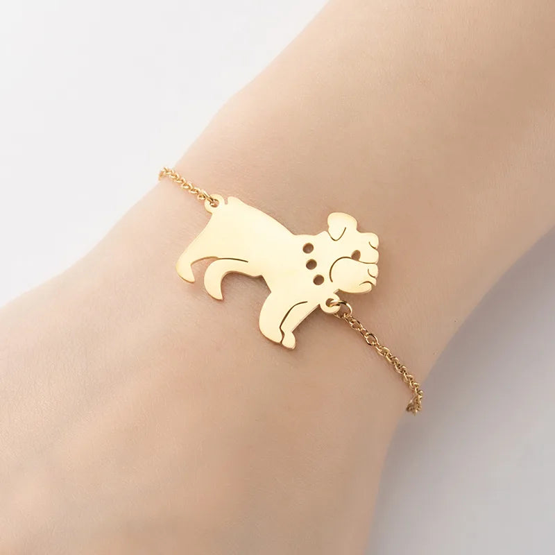 Cute Waterproof Silver 18K Gold Plated Stainless Steel Women Charm Habal Dog Bracelet Jewelry