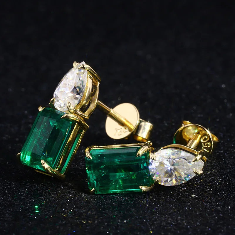 Starsgem Customized 18K Yellow Gold Jewelry Earring Lab Emerald Diamond Earrings