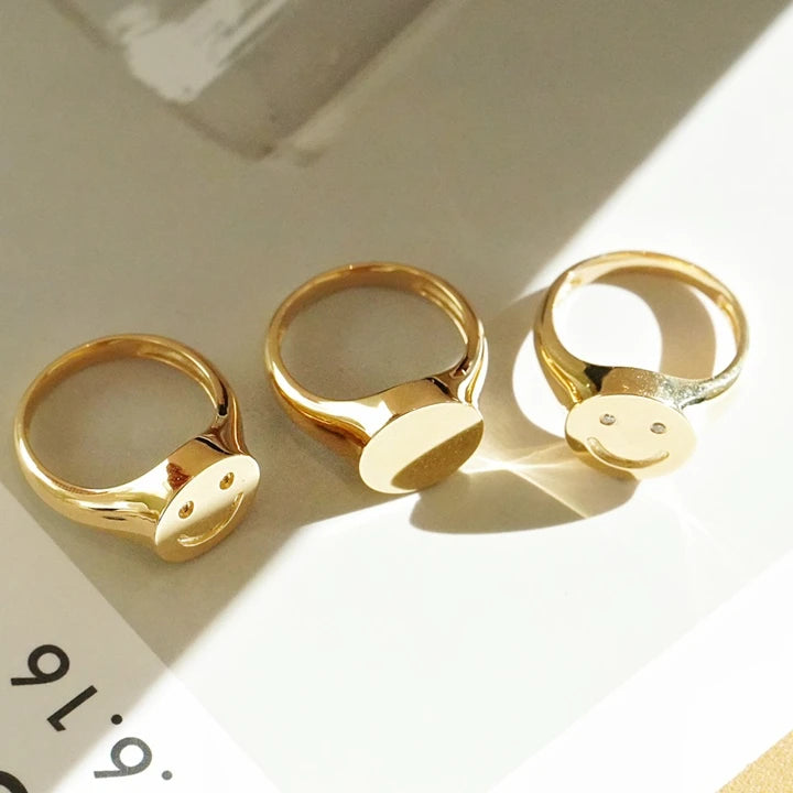 H&F Original 14k Solid Gold Ring 4.5 Gram Smiling Face Jump Real Natural Yellow Diamond for Men and Women