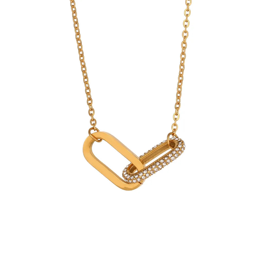18K Gold PVD Plated Stainless Steel CZ Crystal Square Pendant Waterproof Hypoallergenic Adjustable Trendy Party Women's Necklace