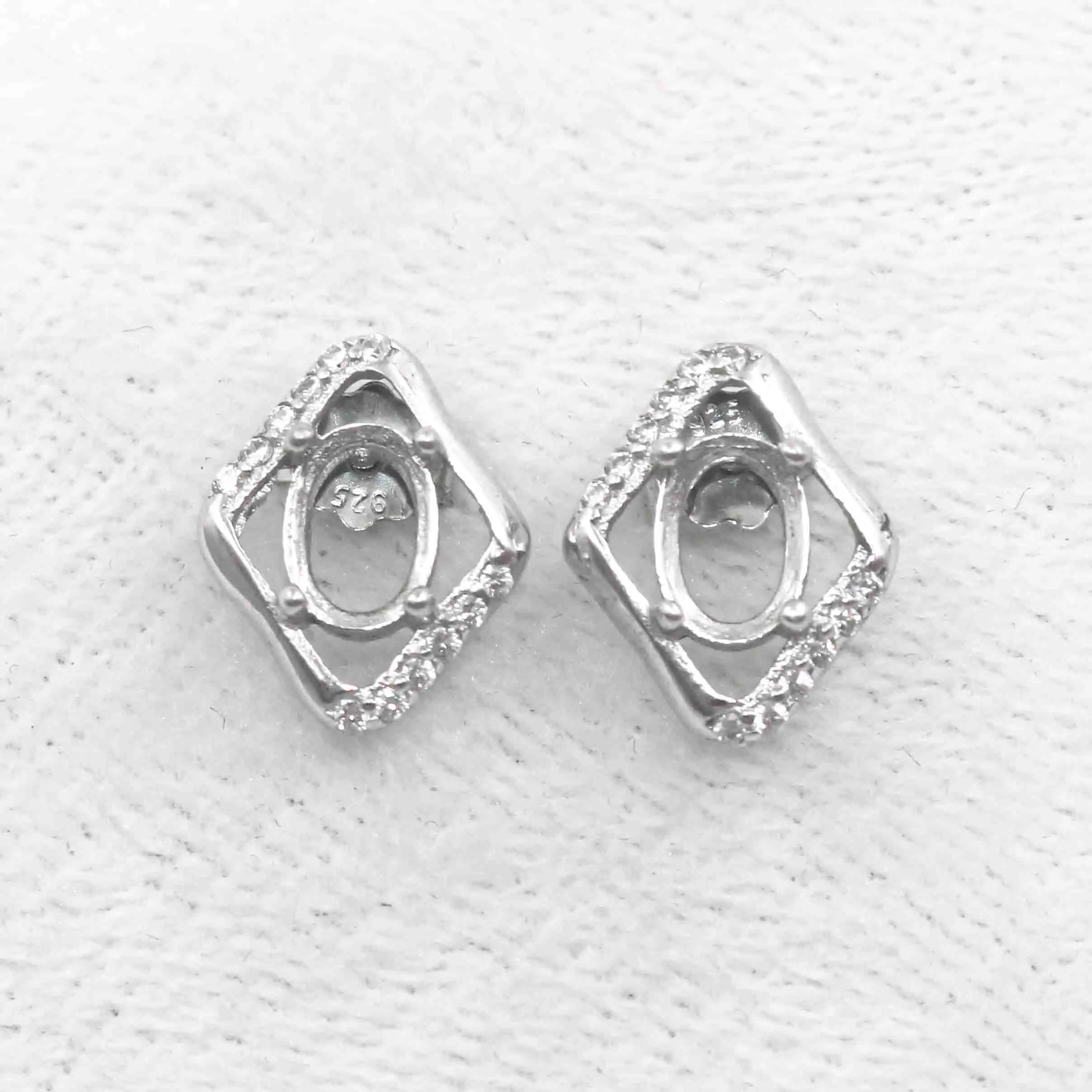 Sterling Silver 5*7mm Semi Mount Stud Earrings Empty Support Blank Claws Setting S925 Base Without Center Stone for DIY Inlay