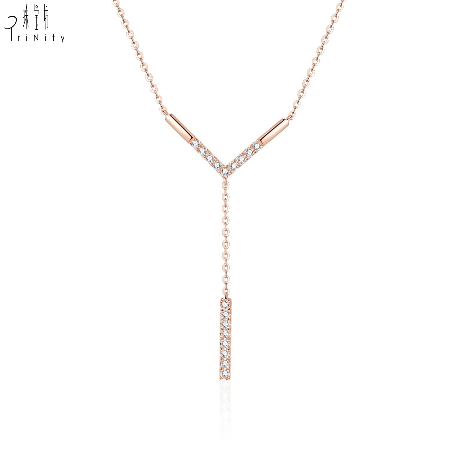 Hong Kong Wholesale Jewelry Elegant 18K Solid Rose Gold Clavicle Necklace Natural Diamond Women's Diamond Chain Pendant Necklace