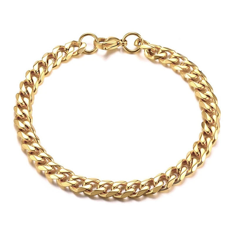 Premium Gold Plated Basic Bracelets Hypoallergenic Stainless Steel Bracelets 5/7/9/11mm Cuban Chain Bracelet for Women Gift