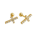 925 Sterling Silver Minimalist Cross Diamond Crystal Earrings Gold Plated Piercing Screwback Stud Earring 2022