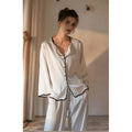 Soft Women Polyester Pajamas Set Long-sleeved Ladies Casual Sleepwear