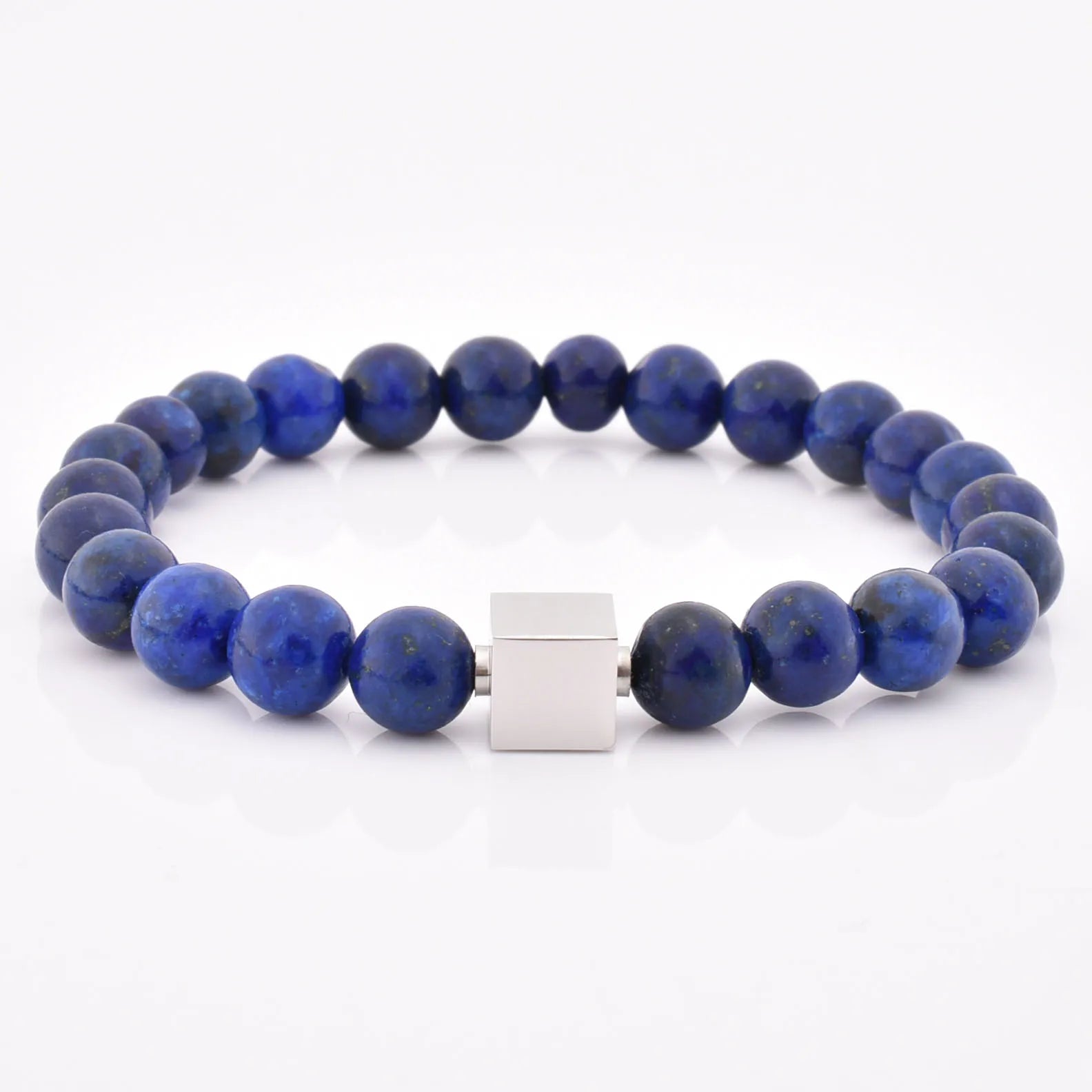 Wholesale Natural Stone Bead Cube Silver Stainless Steel Beads Bracelets Charm Bracelets