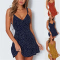 New Summer Women's Fashion Sleeveless Polka Dot V-neck Dress Strap Mini Backless Party Dress Casual Top Dresses