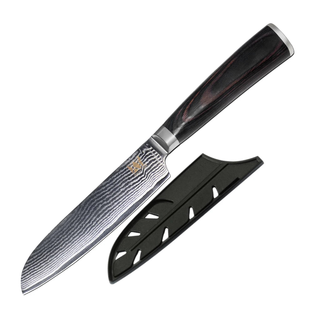 New Pakka Wood Handle Small Kitchen Knives 67 Layers Japanese Chef 5 Inch Vg10 Damascus Santoku