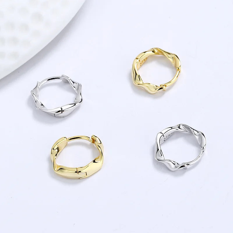 Fashion Jewelry 925 Sterling Silver Minimalist Earrings Geometric Mobius Twist Wave Line Shape Gold Plated Hoop Earrings