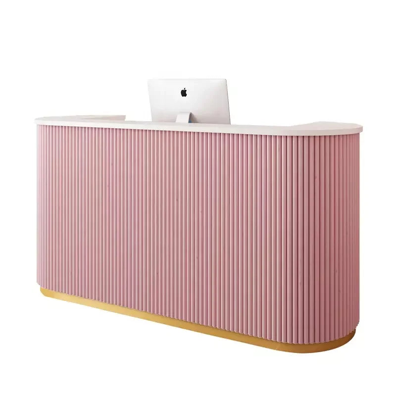 Curved Luxury Design Office Furniture Counter Front Table Modern Pink Reception Desk Beauty Salon