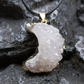 Drusy Gemstone Natural Healing Crystal Raw Stone Clear Quartz Irregular Custer Moon Necklace for Men Women