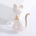 Cheap Women Accessories Pearl Brooch Scarf Pin  Animal Brooch Lapel Pin Alloy Pearl Enamel Little Cat Brooch Pin