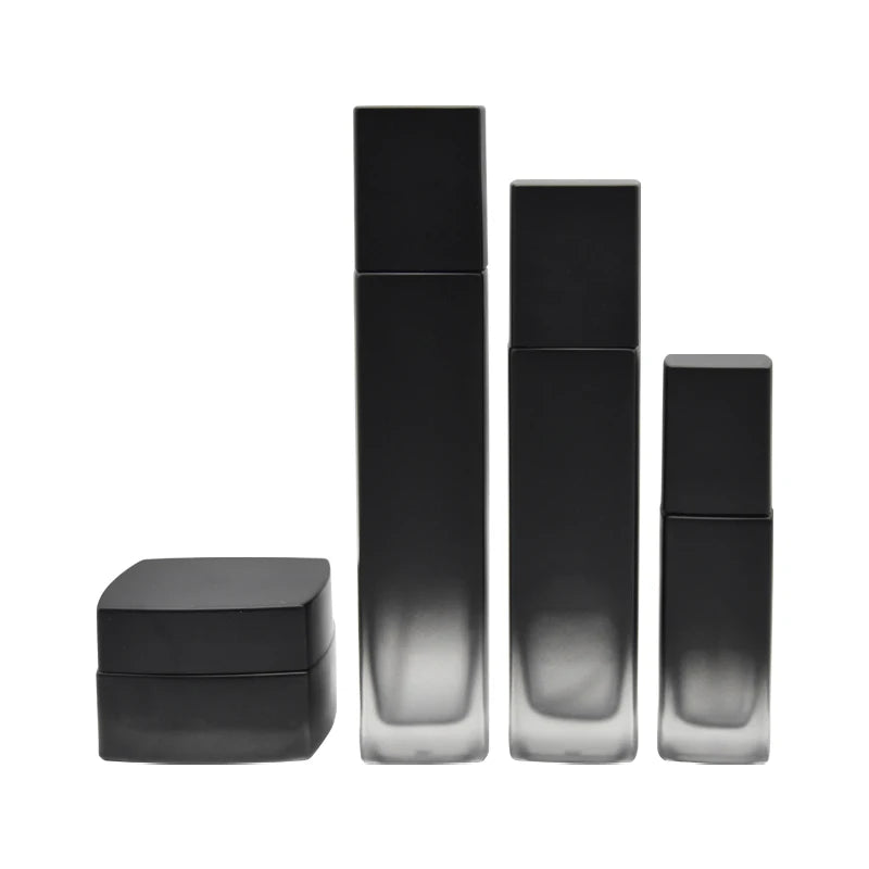 Deluxe Clear Frosted Glass Pump Bottle Shiny Black Pump Cover Customizable Square Foundation Face Cream Blush Skin Care Serum