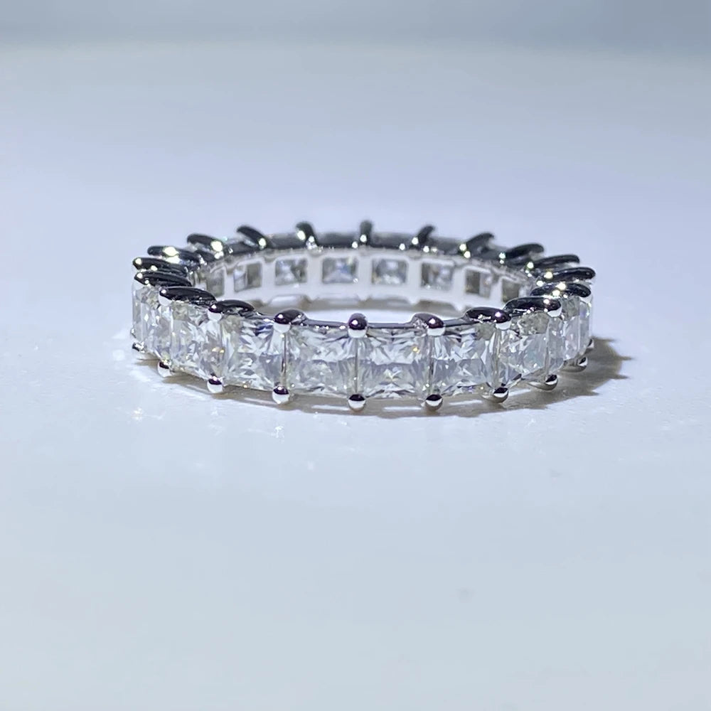 HQ GEMS 18k Gold Row Ring 5.5# White Gold Ring Princess Cut Moissanite Diamond Women Engagement Ring