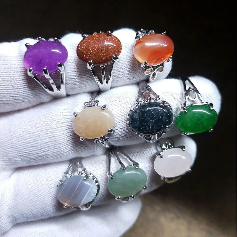Wholesale Fashion Jewelry Opal Rose Quartz Agate Labradorite Gemstone Amethyst Birth Healing Crystal Rings Natural Stone