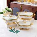 Rectangular Ceramic Casserole Pot with Golden Rack Luxury Hotel Dry Soup Tableware for Baking and Candle Fire Heating