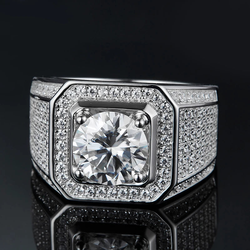 Luster High-end S925 Sterling Silver 3 Carat VVS Moissanite Diamond Men Ring