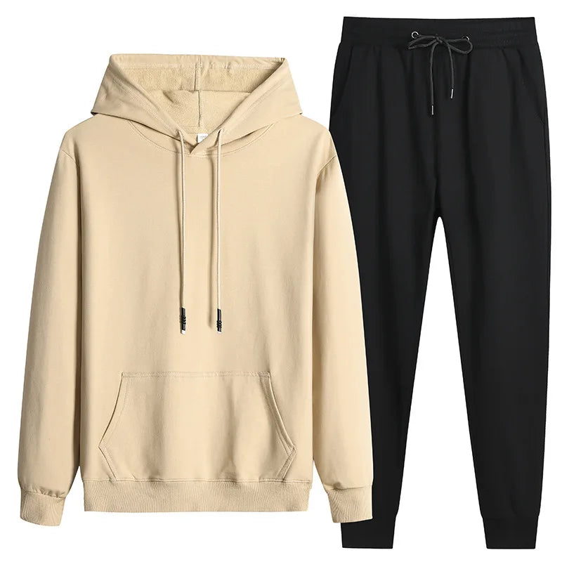 Hoodie and Jogger Set Winter Solid Color Plain Wholesale 100% Cotton Unisex Pullover Jumper Men's Hoodie Set