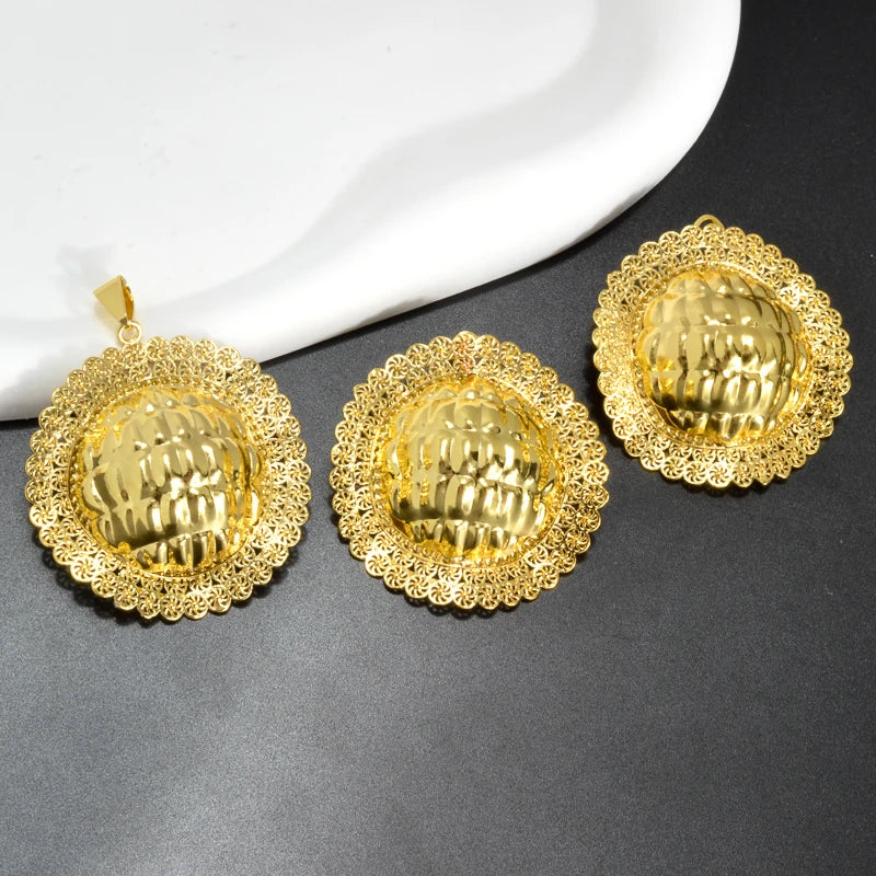 Dubai Bride Nigerian Luxury 18k Gold Plated Wedding Jewelry Set for Women