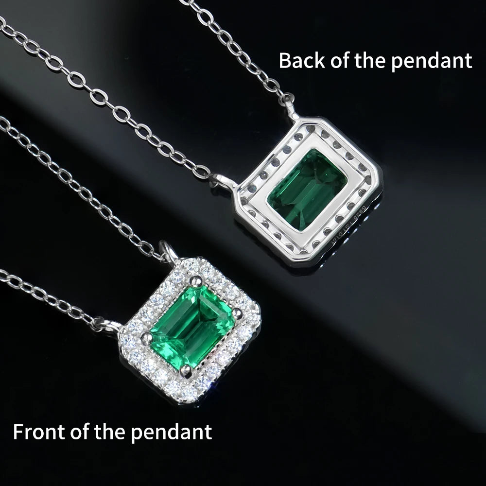 Xingyue Trendy Geometric Colorful Gemstone Smart S925 Sterling Silver Rhodium Plated Green Lab Grown Emerald Pendant Necklace