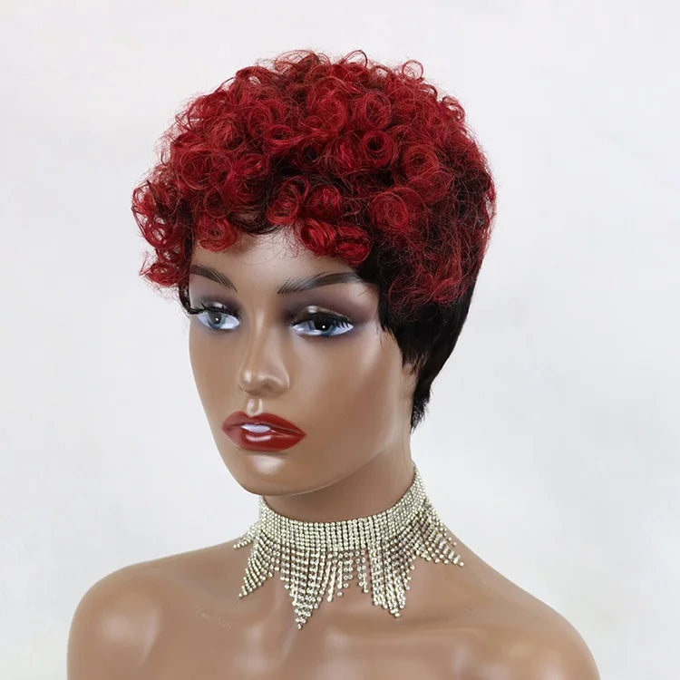 Wholesale Mona Hair Curly #1b/99J Color Short Human Hair Wigs for Black Women