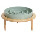 Small Dog Slow Feed Bowl Elevated Cat Drinking Eating Ceramic Bowls with Wooden Stand Pet Anti-Gulping Feeding Food Water Plate