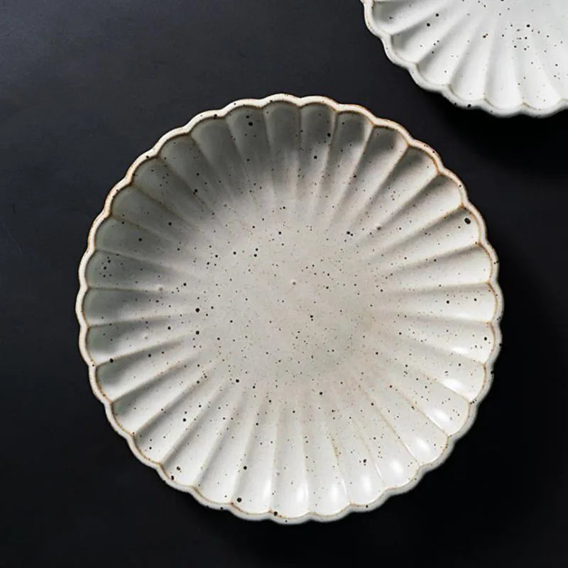 SOLHUI Japanese Chrysanthemum Frosted Ceramic Household Dinner Creative Steak Western Food Plate