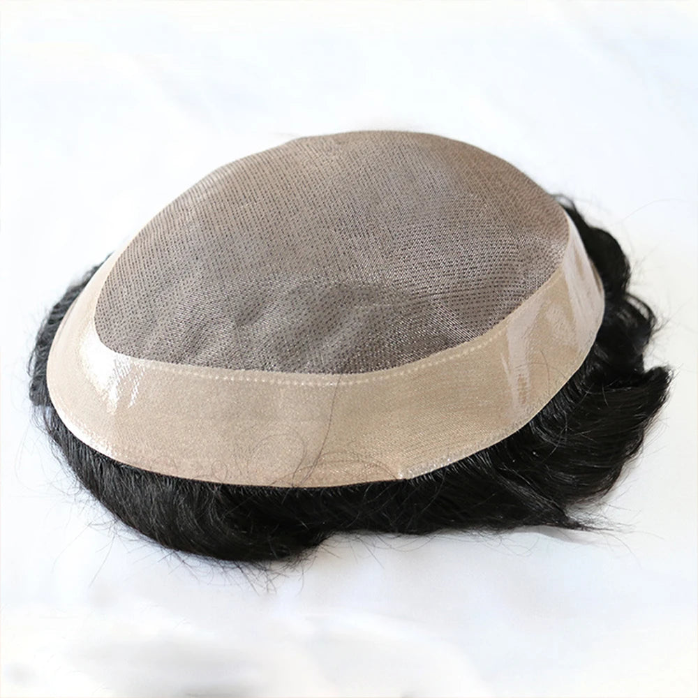 Real Human Hair Wig Piece 130% Men Wig Durable Fine Mono Men Toupee Hair Replacement System Natural Human Hair