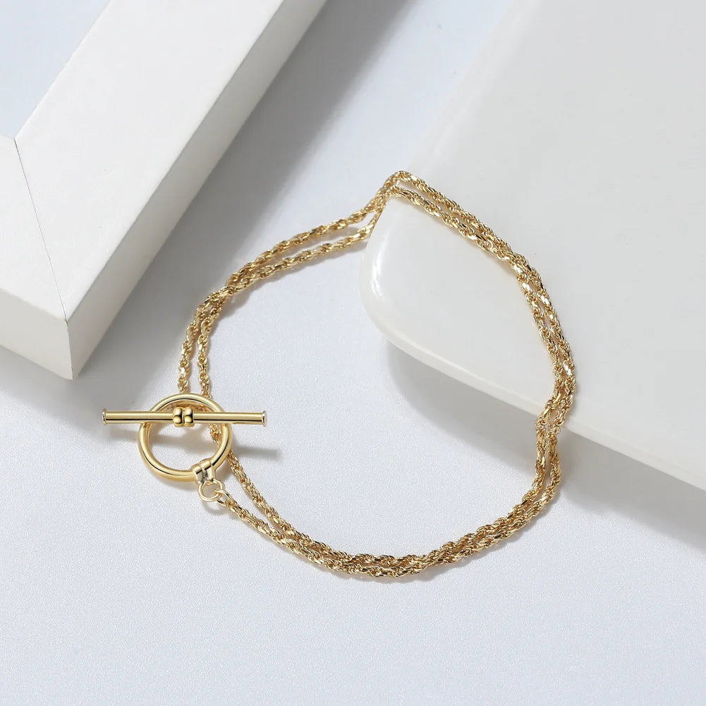 Fine Jewelry 925 Silver Bracelet for Women Girl Custom 925 Gold Plated Jewelry Gift Rope Double Chain Bracelet with OT Clasp