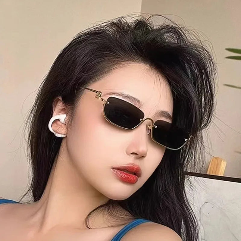 Trendy Y2K Women's Sunglasses with UV400 Luxury Metal Half Frame and Square Lenses Fashionable Optical Attribute