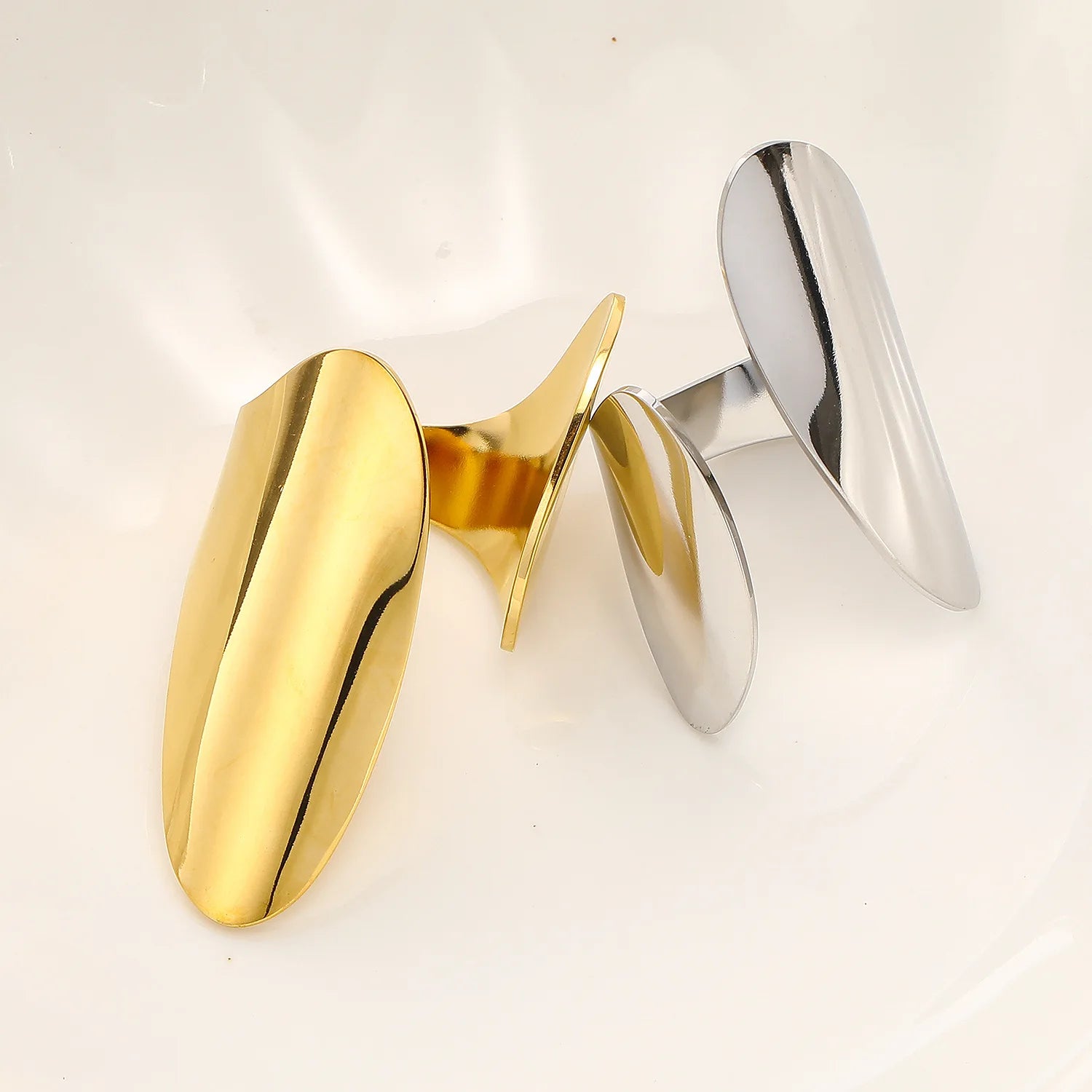 Waterproof Irregular Geometric Wide Edge Stainless Steel Color Preserving Gold Plated Opening Finger Ring Couple Jewelry
