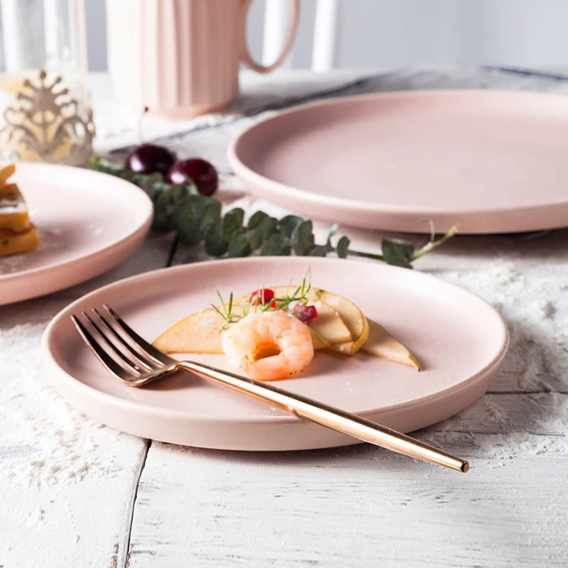 Shengjing Factory Wholesale Pink Color Ceramic Tableware Porcelain Dinner Plates & Dishes for Restaurant Hotel