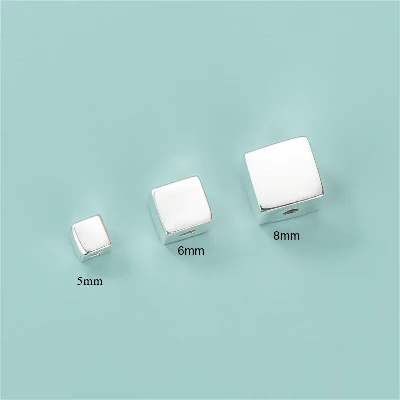 5mm 6mm 8mm Polished Square Beads Real 925 Sterling Silver Cube Spacer Beads for Bracelet Jewelry Making