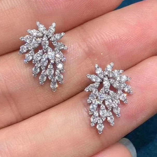 CAOSHI Leaf Design Stud Earrings for Women Hot Selling Zircon Stone Silver Plate Bridal Jewelry Earring