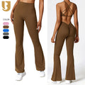 Women's Custom Logo Lightweight Gym Workout Pants Recyclable Solid Pattern Wide Leg Yoga Leggings