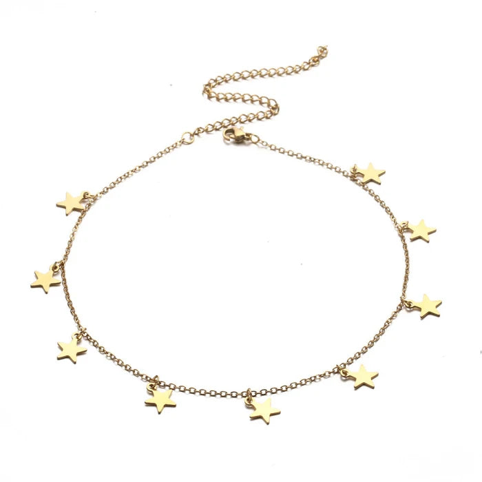 Party Trendy Foot Ankle Jewelry 18K Gold Plated Stainless Steel Cute Hollow Star Pentagram Anklet Women