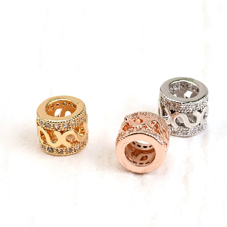 Jewelry Accessories 18K Gold Rhodium Plated Round Shape Hollow CZ Pave Spacer Beads for Bracelet Necklace Making