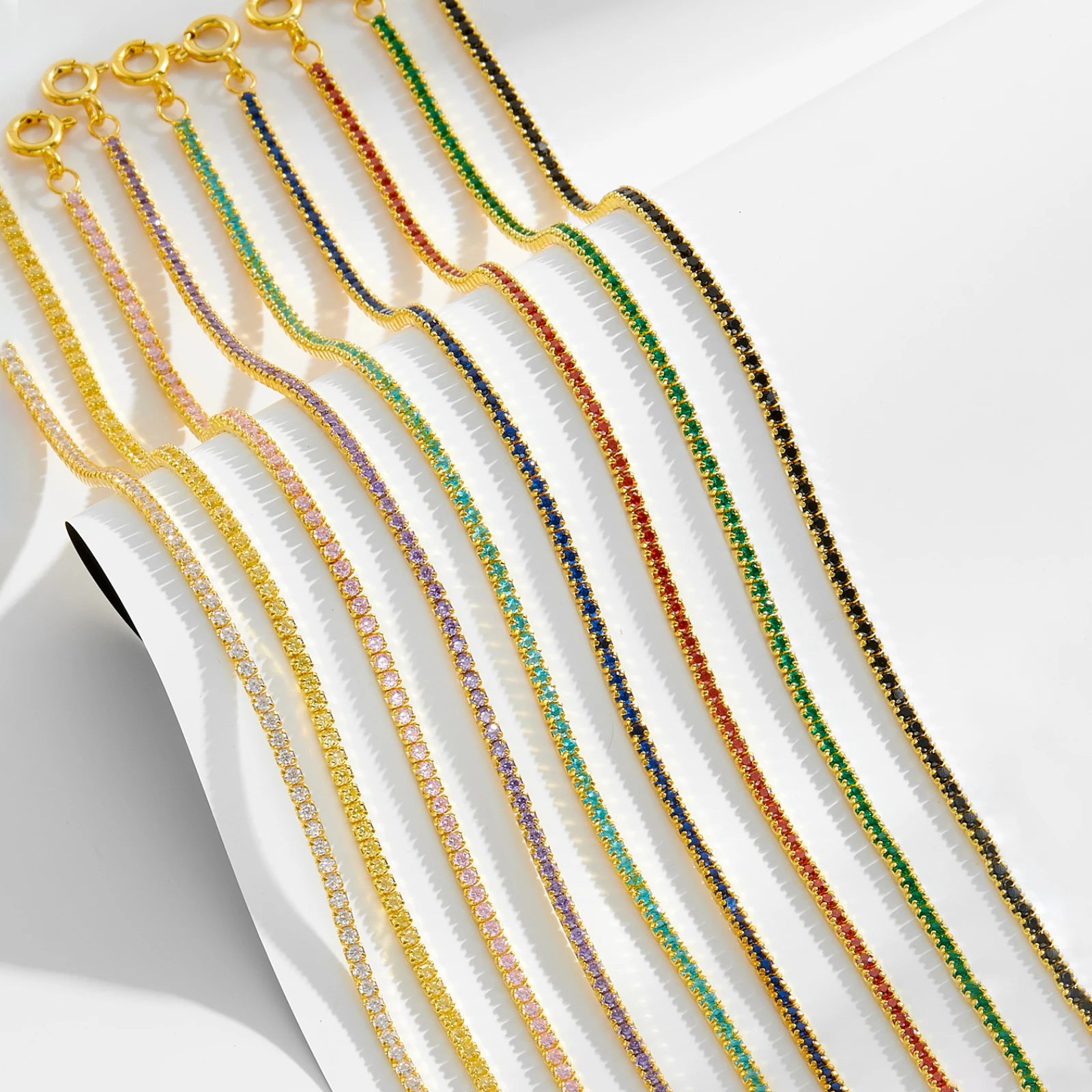 FUAMAY 925 Sterling Silver Diamond 1.5mm Stone Tennis Bracelets Rainbow Colored Tennis Bracelet Pulseras-Fashion-Jewelry